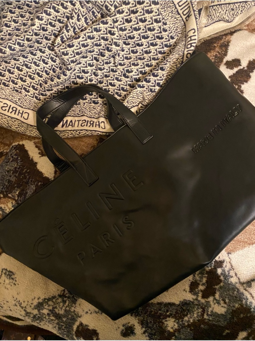 Celine Black Embossed Leather Tote